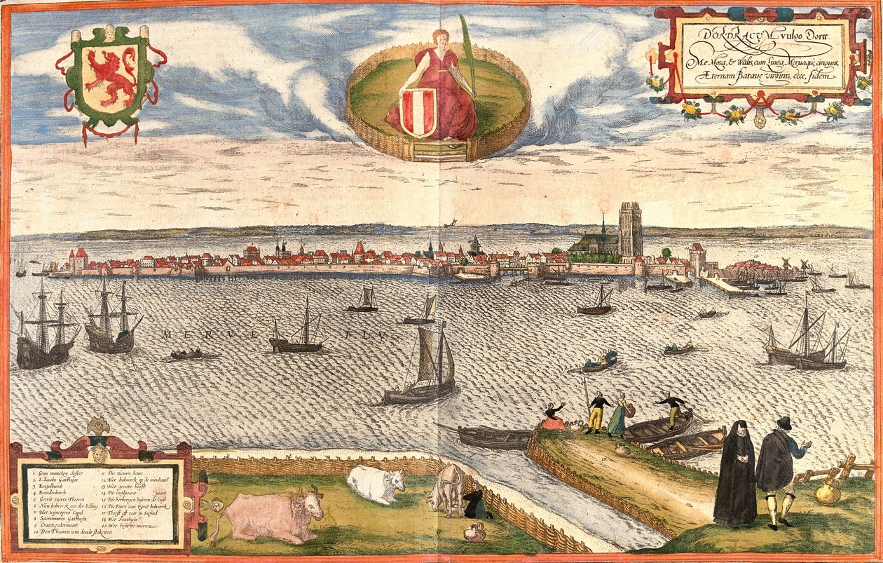 Pohled na Dordrecht (Dordracum), Nizozemsko (lept od Franz Hogenberg