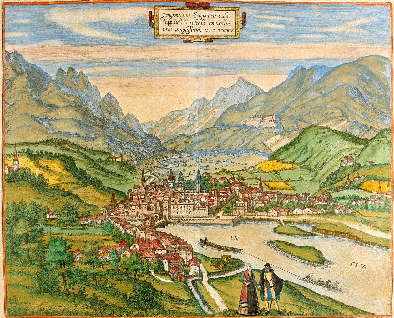 Pohled na Innsbruck (Oenipons nebo Enipontus), Rakousko (lept od Franz Hogenberg