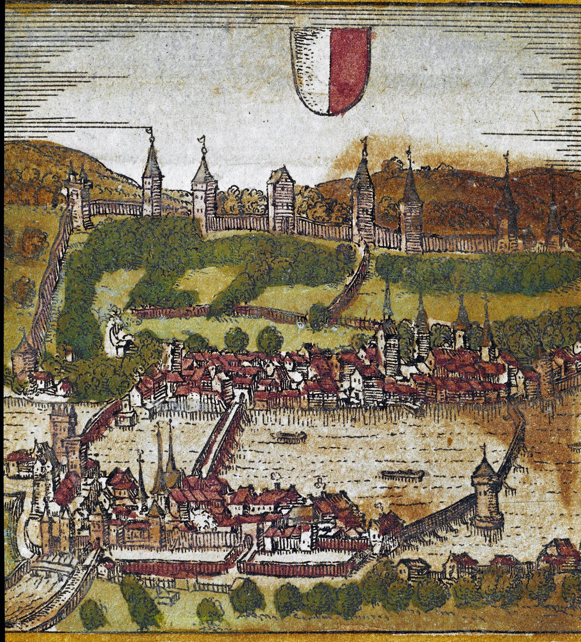 Pohled na Lucern - Švýcarsko (rytina od Franz Hogenberg