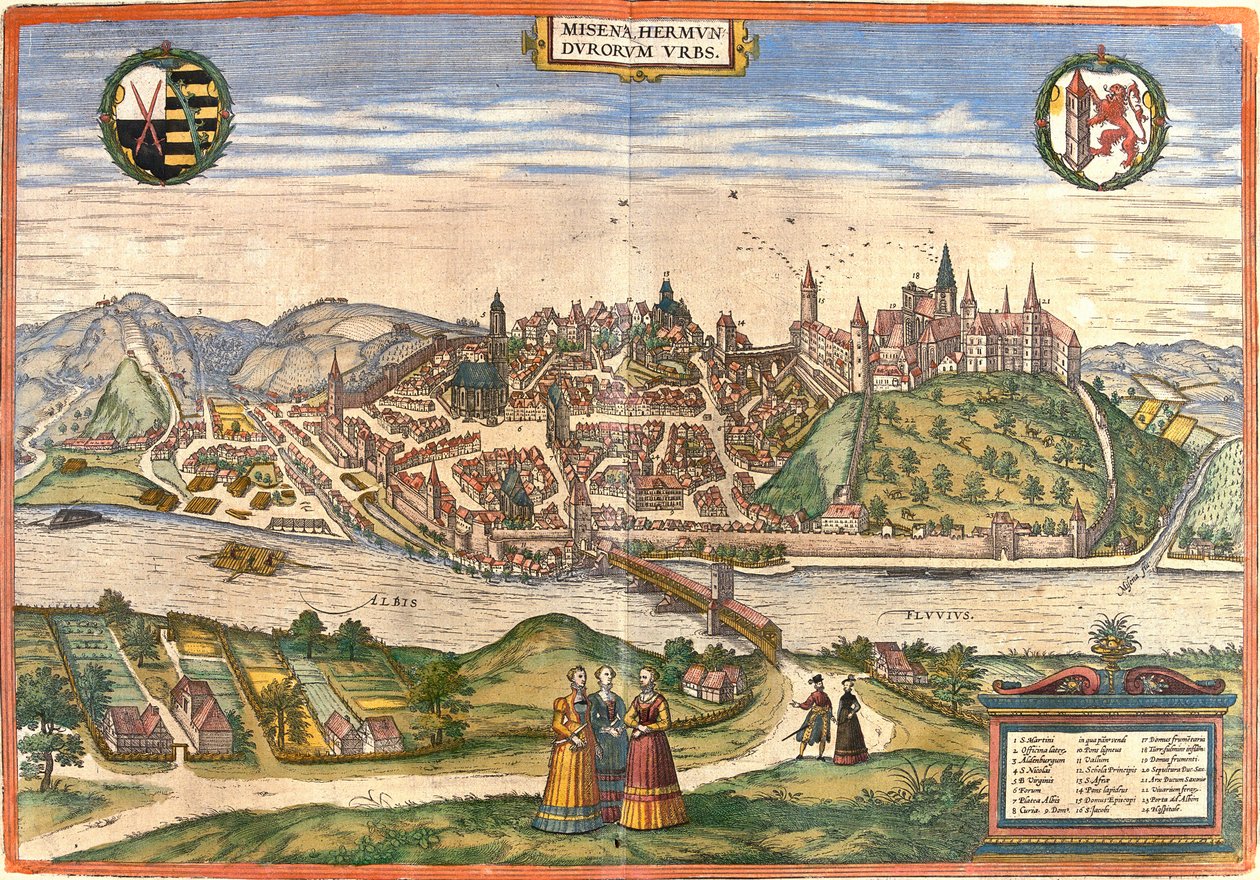 Pohled na Míšeň (Misena), Německo (lept od Franz Hogenberg