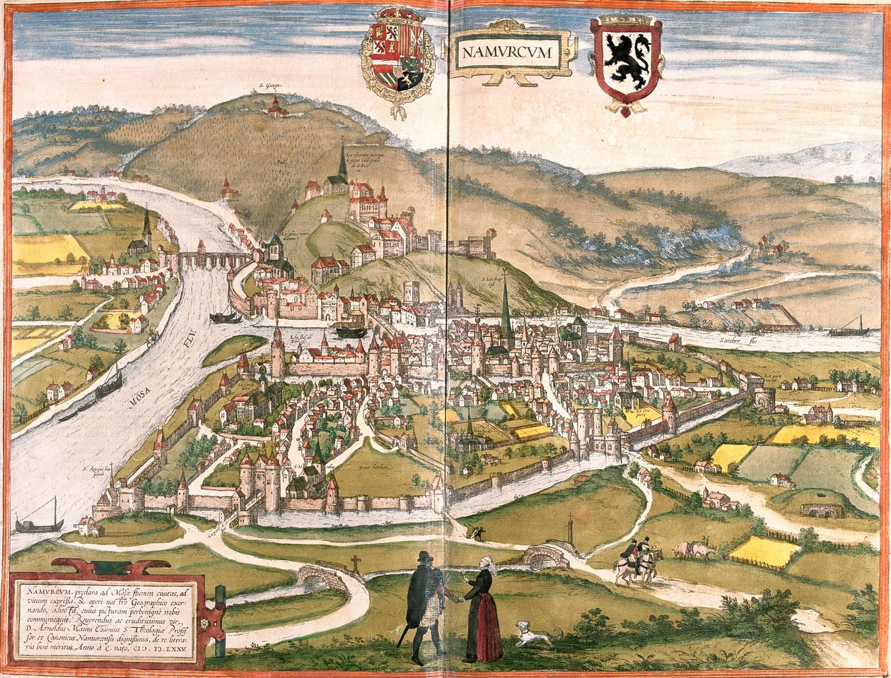 Pohled na Namur (Namurum), Belgie (lept od Franz Hogenberg