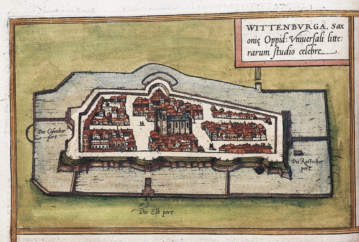 Pohled na město Wittenberg v Německu, detail od Franz Hogenberg