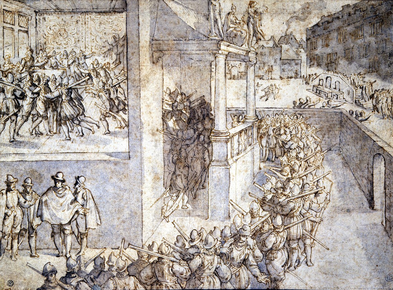 Náboženská válka (Saint Barthelemy). Kresba Hogenberg od Franz Hogenberg