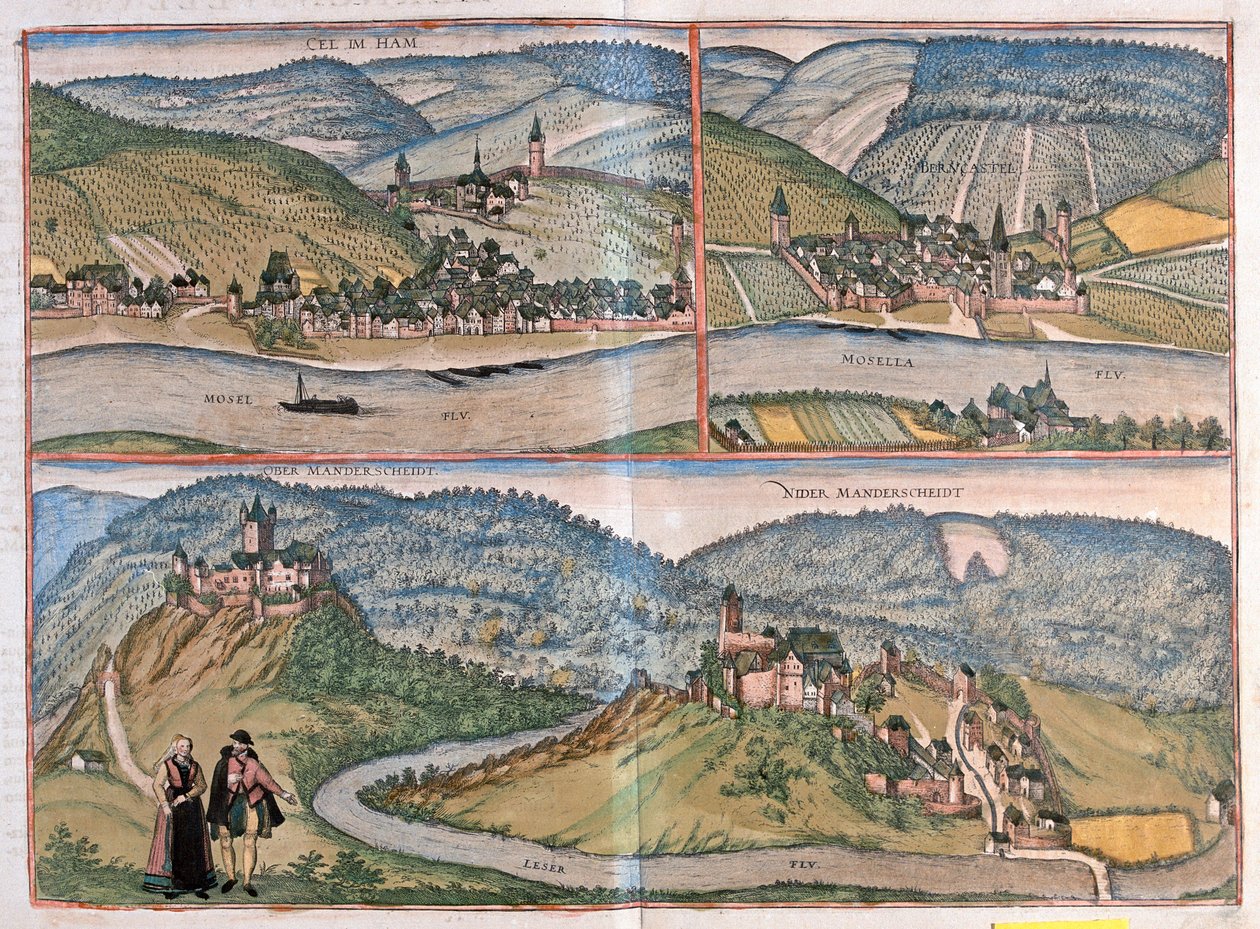 Zell an der Mosel, Bernkastel-Kues, Manderscheid, Německo (rytina od Franz Hogenberg