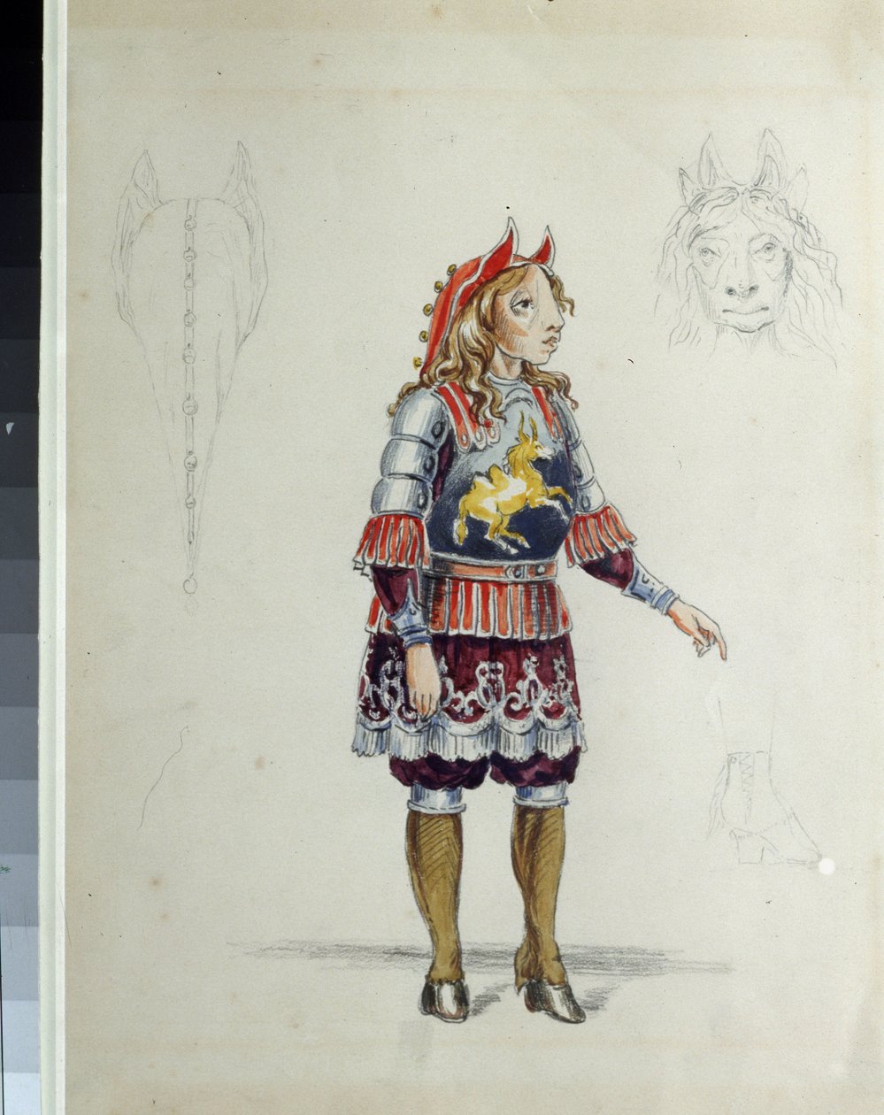 Kostýmní návrh pro balet "Le petit cheval hrbáč"" od Cesare Pugniho (1802-1870) (návrh kostýmu pro Balet The Little Humpbacked Horse od C. Pugniho). Malý kůň. Dílo Franze Iosifoviče Nordmarka, tužka a akvarel na papíře od Franz Iosifovich Nordmark