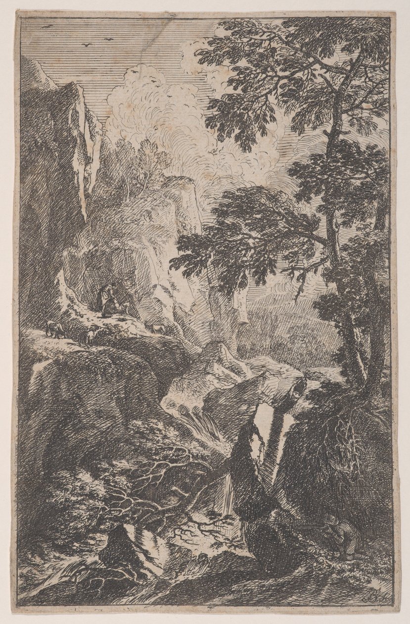 Talíř 2: lovec mířící svou zbraní, klečící vedle velkého kamene vpravo, ma..., ca. 1700-25. od Franz Joachim Beich
