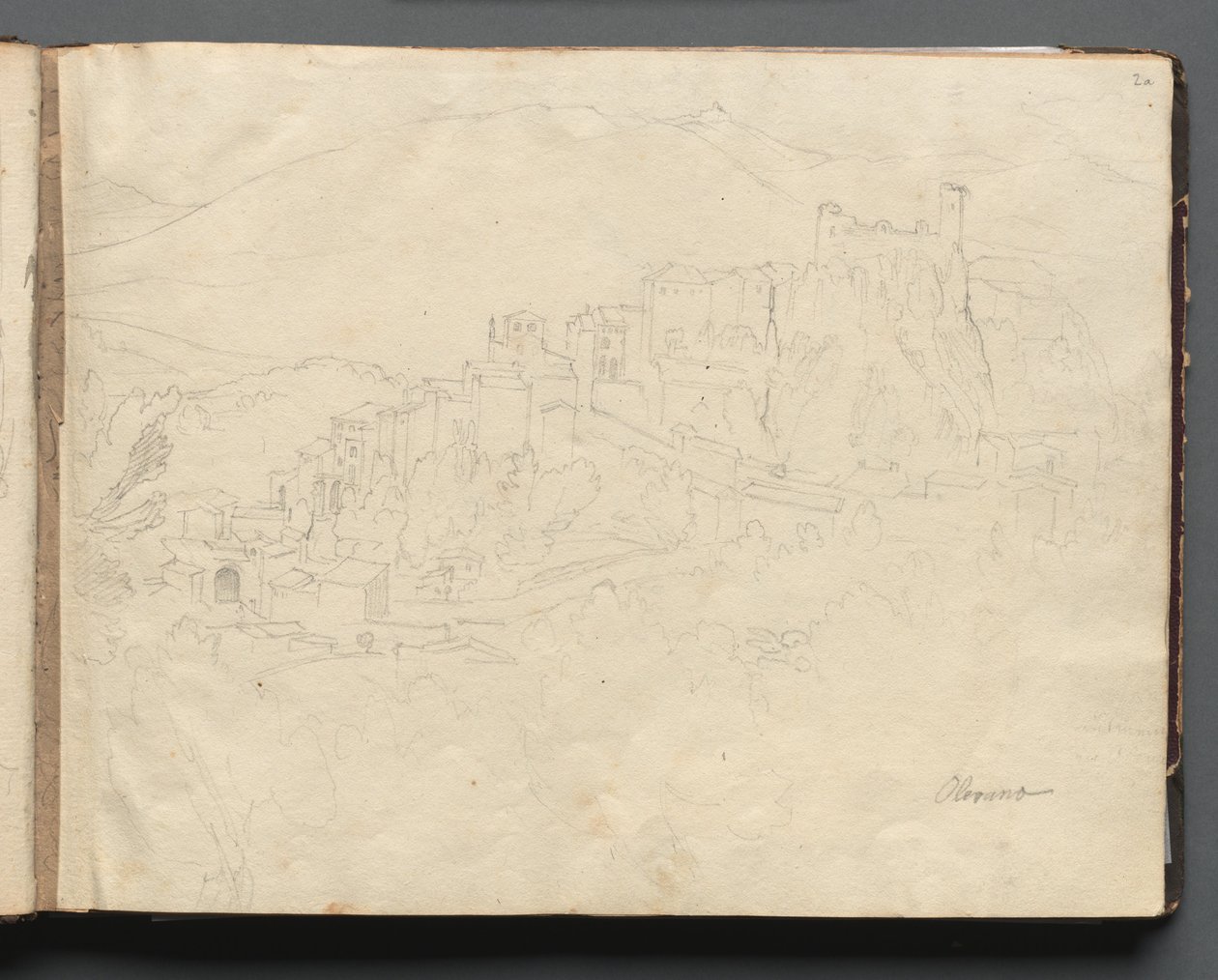 Album s pohledy na Řím a okolí, Krajinné studie, strana 02a: "Olevano" od Franz Johann Heinrich Nadorp