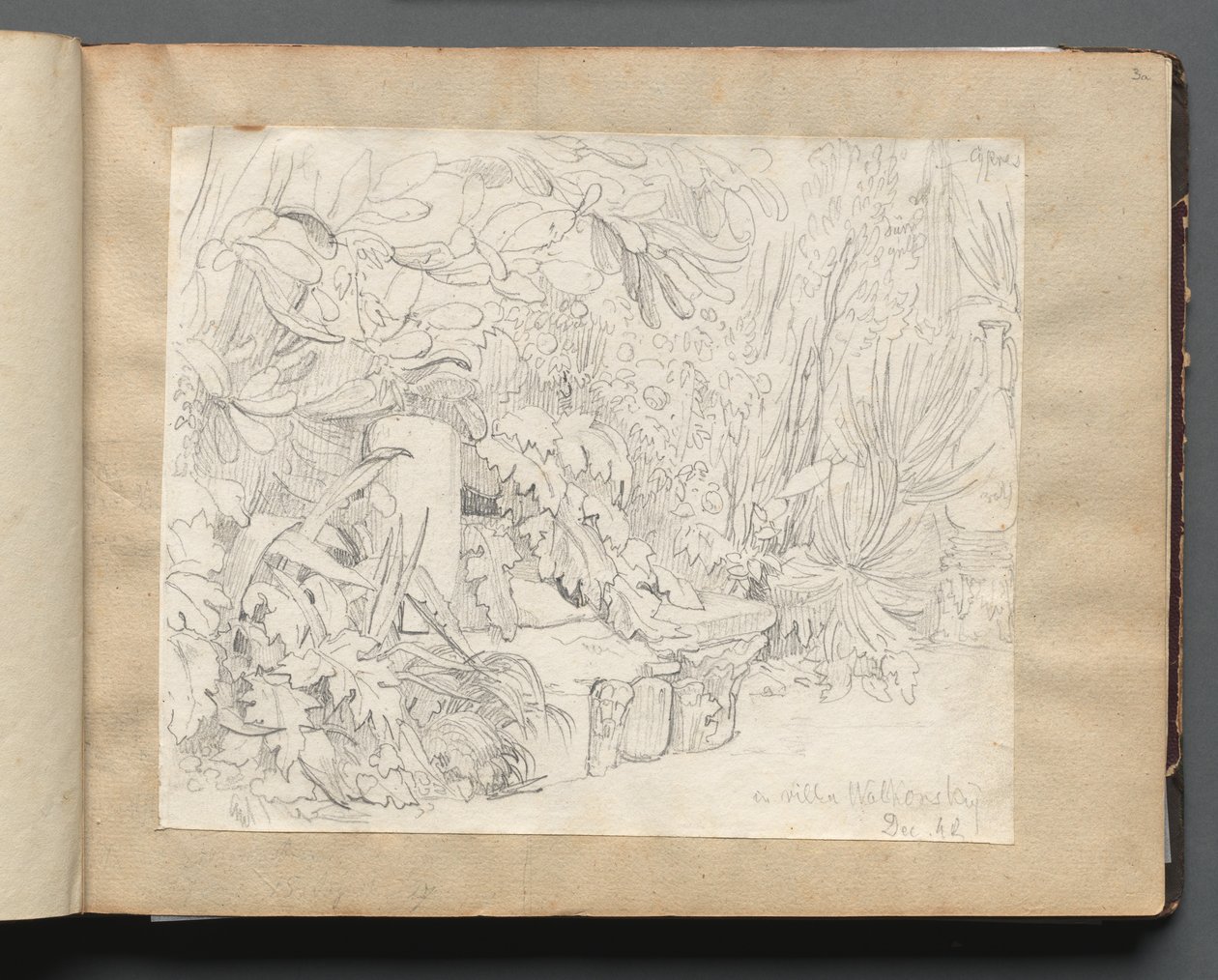 Album s Pohledy na Řím a okolí, Krajinářské studie, strana 03a: Ve vile Walkonsky. od Franz Johann Heinrich Nadorp