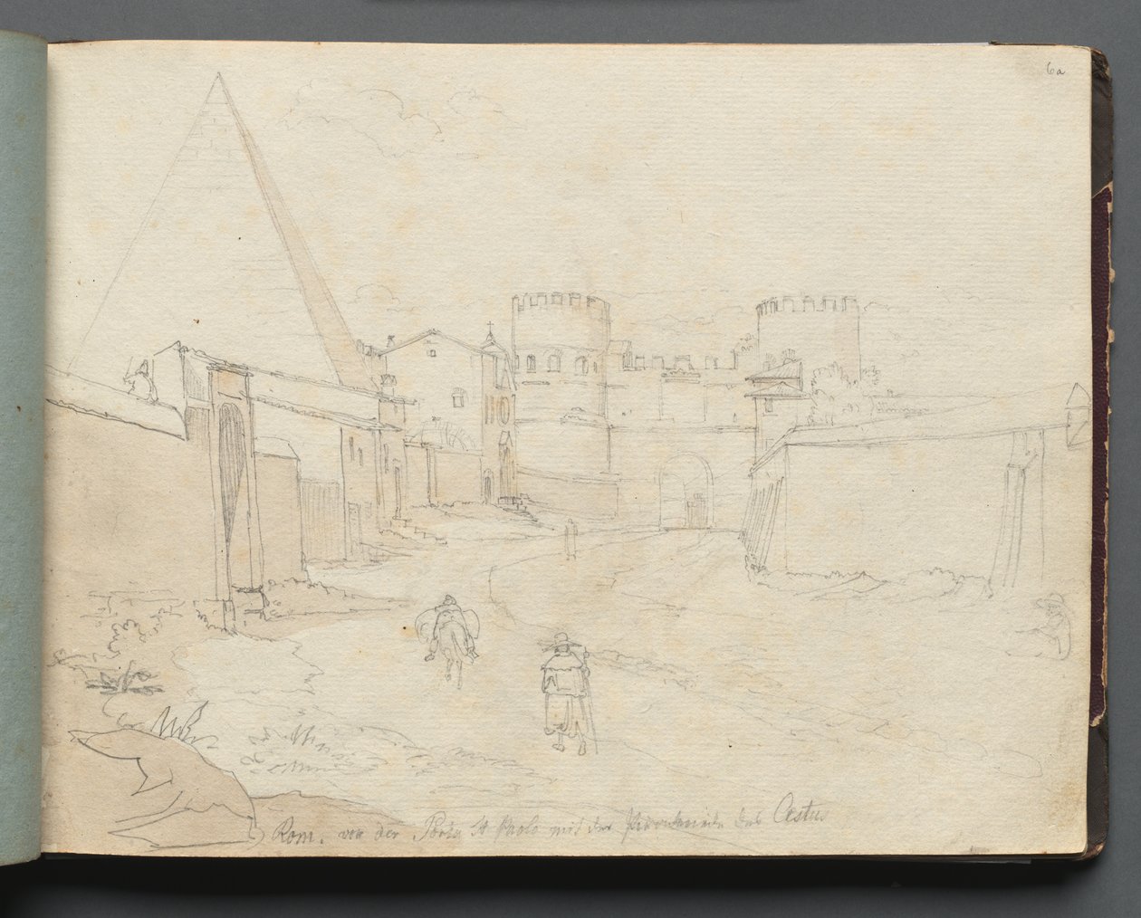 Album s pohledy na Řím a okolí, Krajinářské studie, strana 06a: "Rome von der Porta St. Paolo" od Franz Johann Heinrich Nadorp