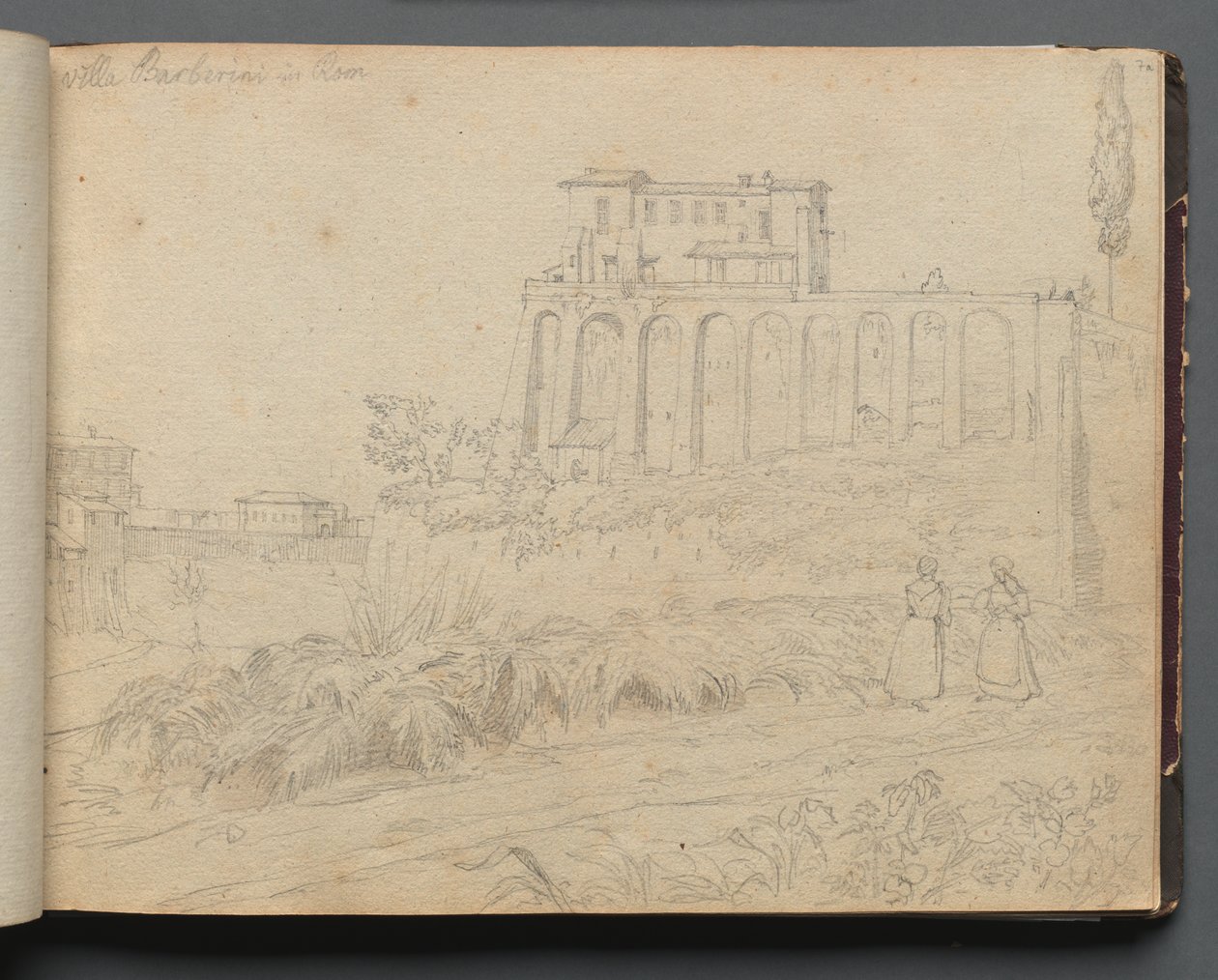 Album s pohledy na Řím a okolí, Krajinářské studie, strana 07a: "Villla Barberini v Římě" od Franz Johann Heinrich Nadorp