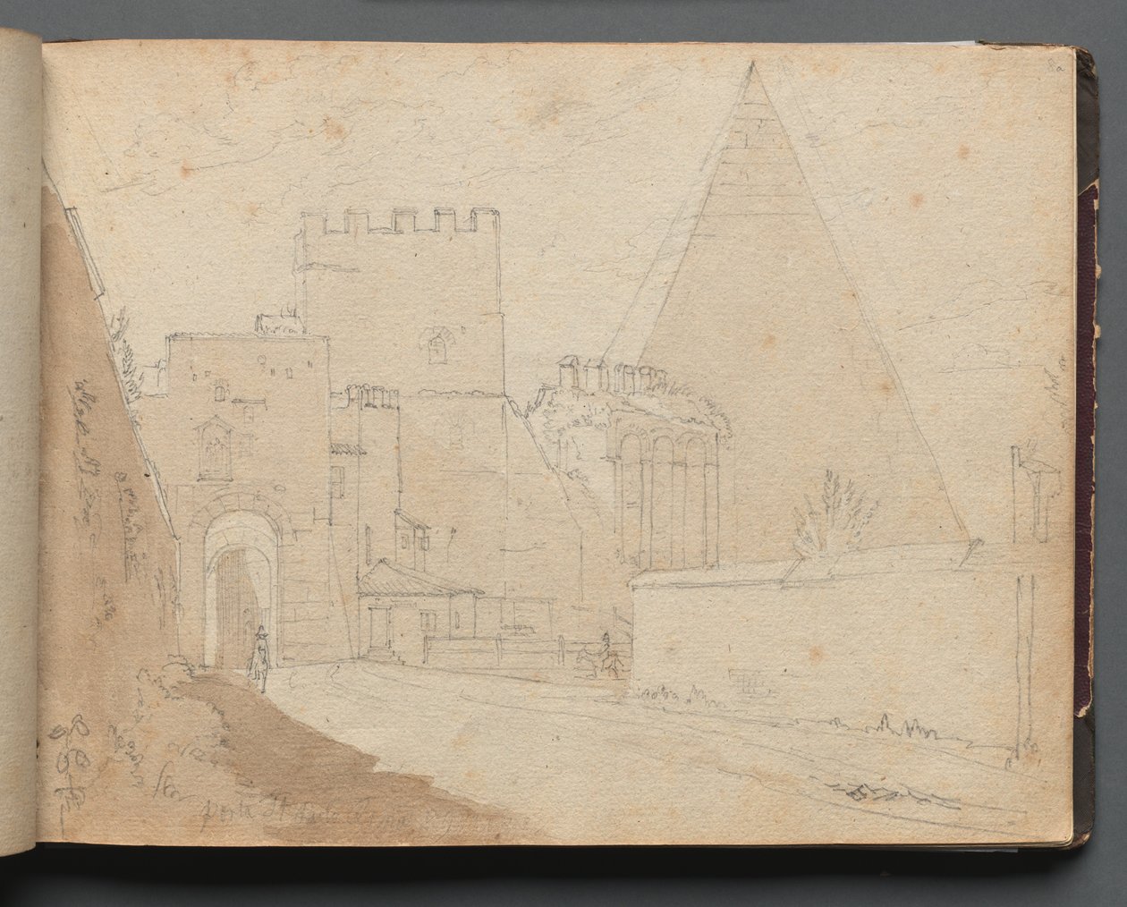 Album s pohledy na Řím a okolí, Krajinářské studie, strana 08a: Porta St. Paolo. od Franz Johann Heinrich Nadorp