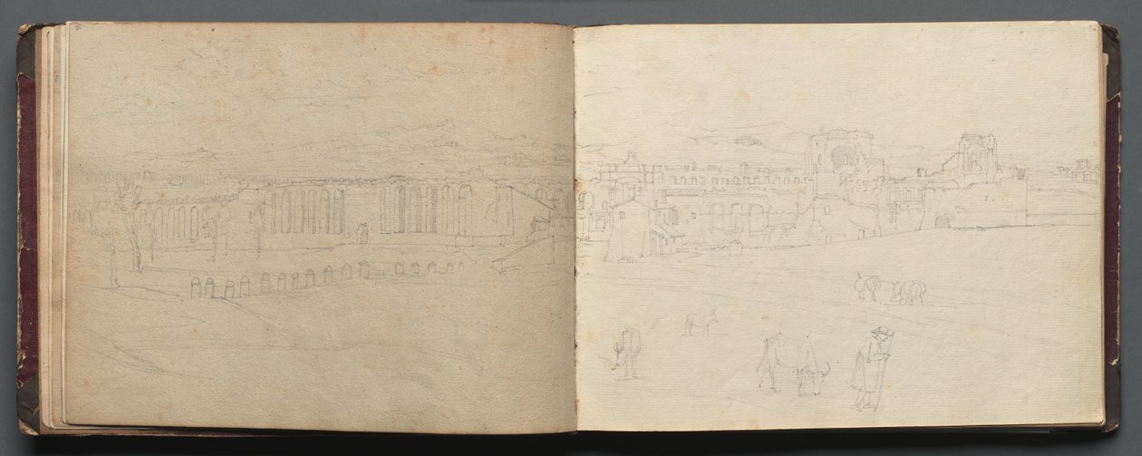 Album s pohledy na Řím a okolí, Krajinářské studie, strana 08b a 09 a: Panoramatický pohled na Řím od Franz Johann Heinrich Nadorp