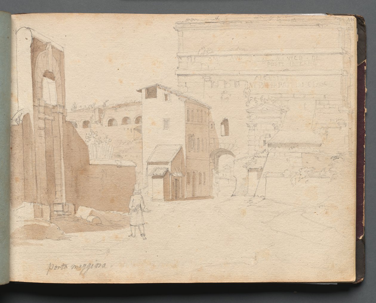 Album s pohledy na Řím a okolí, Krajinářské studie, strana 11a: Porta Maggiore. od Franz Johann Heinrich Nadorp