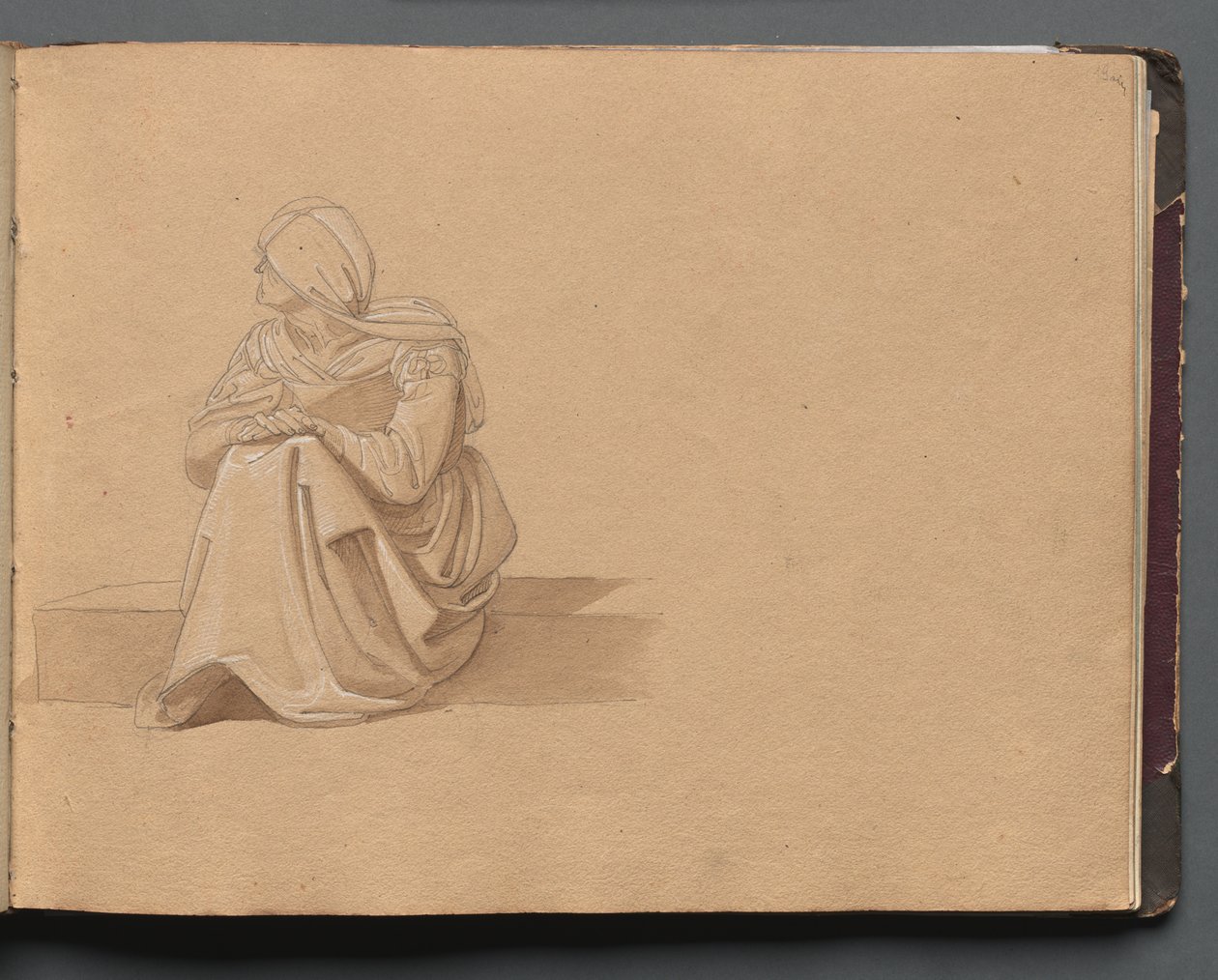 Album s Pohledy na Řím a okolí, Krajinářské studie, strana 19a: Sedící ženská postava od Franz Johann Heinrich Nadorp