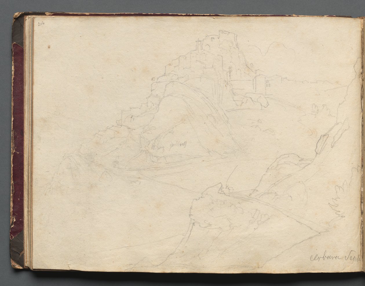 Album with Views of Rome and Surroundings, Landscape Studies, page 20b: Cervera.    1198971   cs       czech Successfully Translated  Original: The Deposition Translat: The Deposition 1218279 cs czech Successfully Translated Original: The Llotja (former st od Franz Johann Heinrich Nadorp