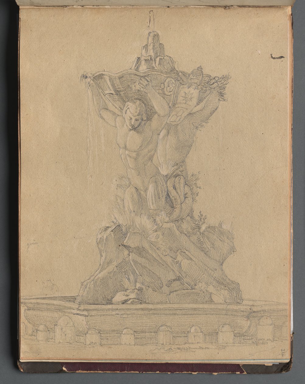 Album s Pohledy na Řím a okolí, Krajinářské studie, strana 21a: Římská fontána od Franz Johann Heinrich Nadorp