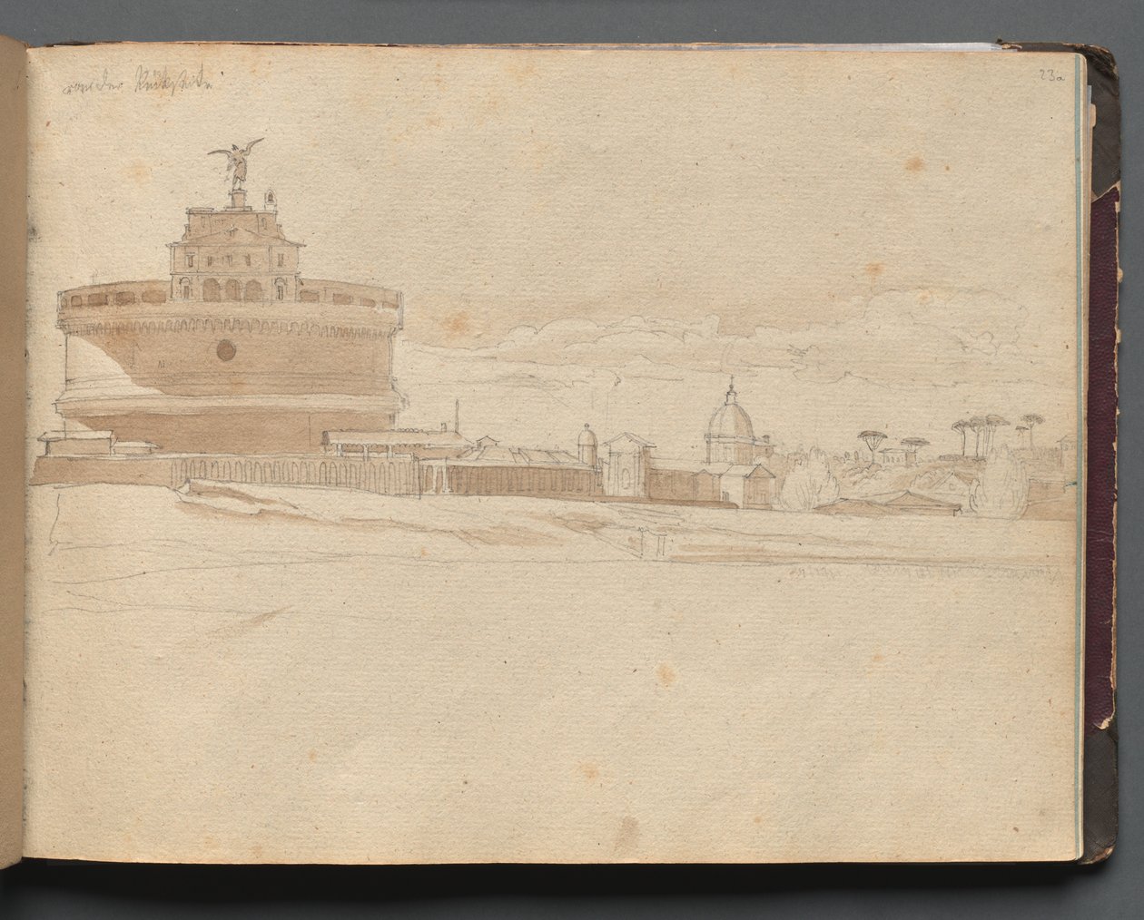 Album s pohledy na Řím a okolí, Krajinářské studie, strana 23a: Castle St Angelo, Řím. od Franz Johann Heinrich Nadorp