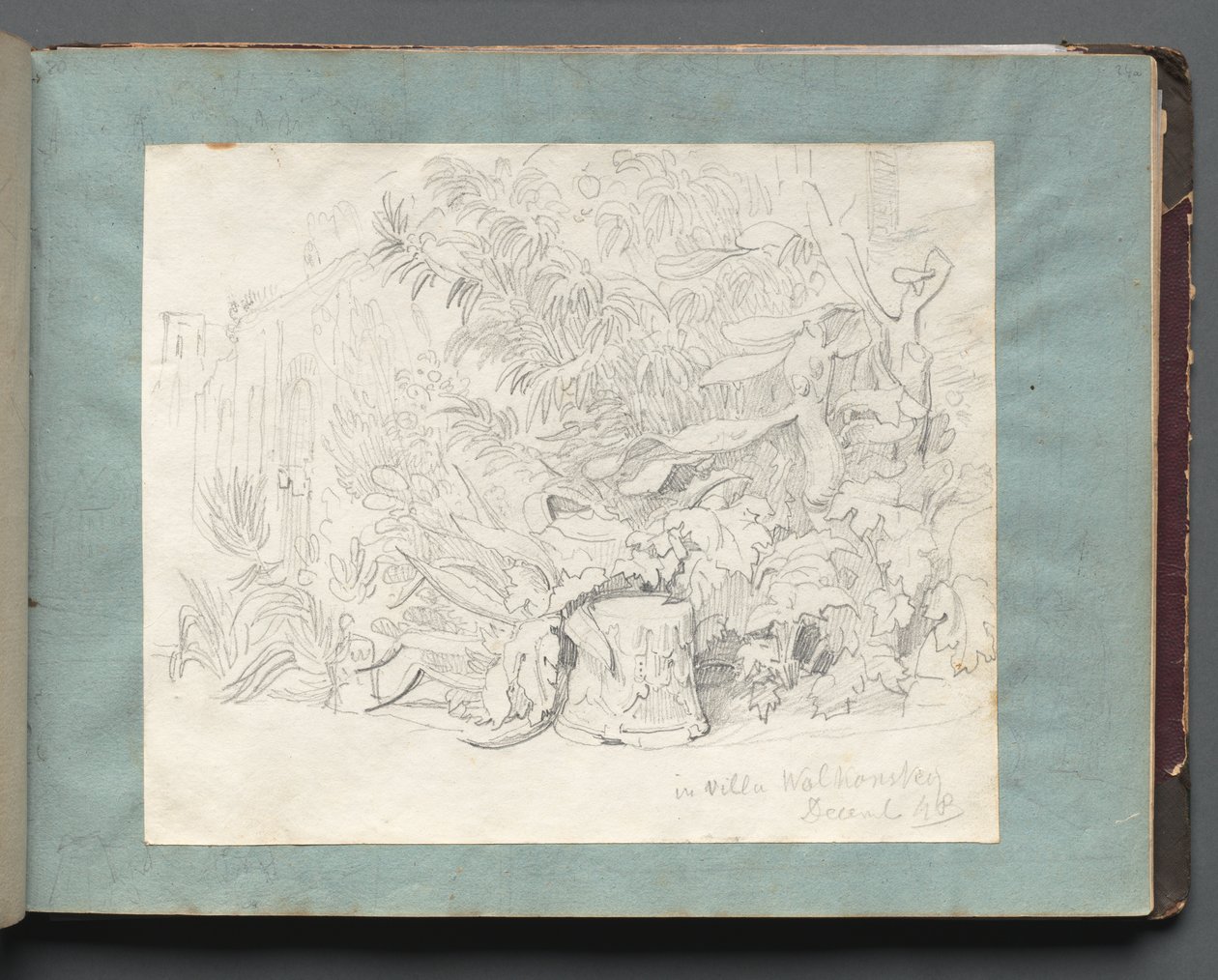 Album s výhledy na Řím a okolí, Krajinářské studie, strana 24a: "V Villa Walkonsky" od Franz Johann Heinrich Nadorp