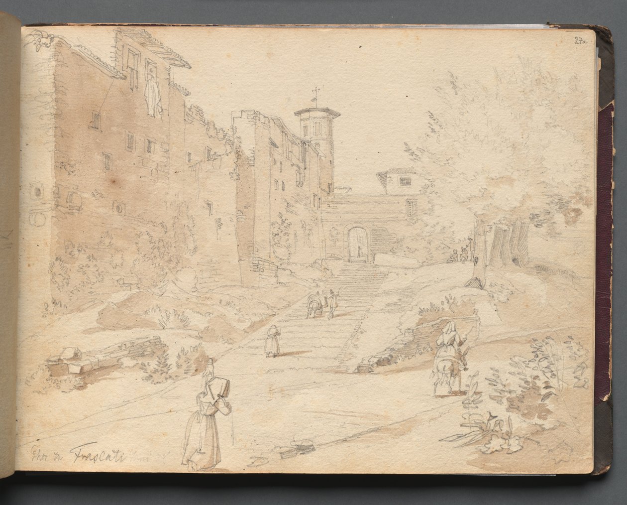 Album s Pohledy na Řím a okolí, Krajinářské studie, strana 27a: Frascati. od Franz Johann Heinrich Nadorp