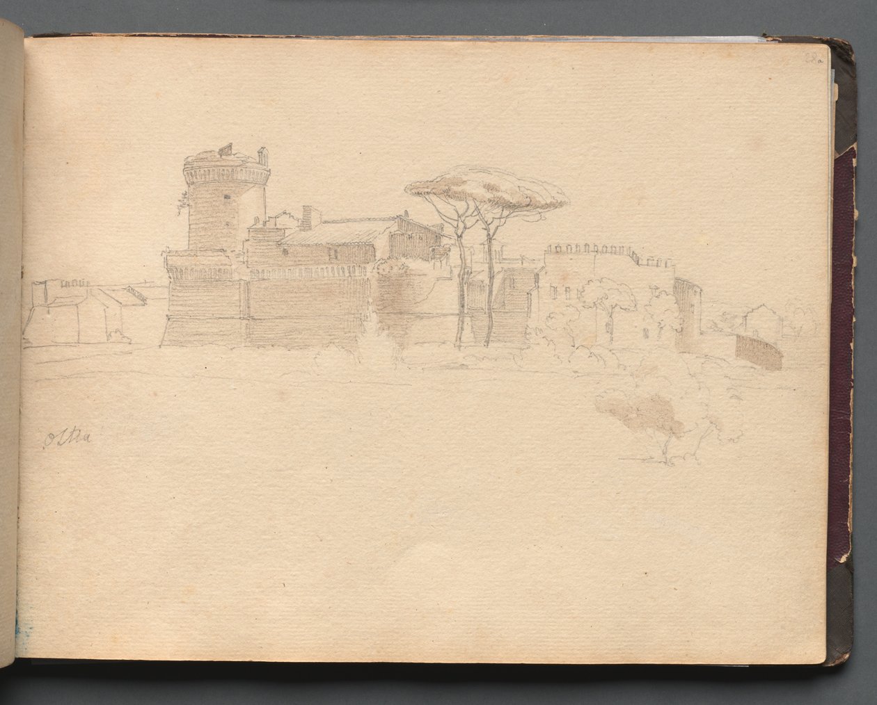 Album s Pohledy na Řím a okolí, Krajinářské studie, strana 28a: Ostia . od Franz Johann Heinrich Nadorp