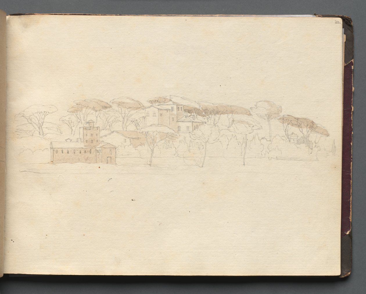 Album s pohledy na Řím a okolí, Krajinářské studie, strana 30a: Římský panoramatický pohled. od Franz Johann Heinrich Nadorp