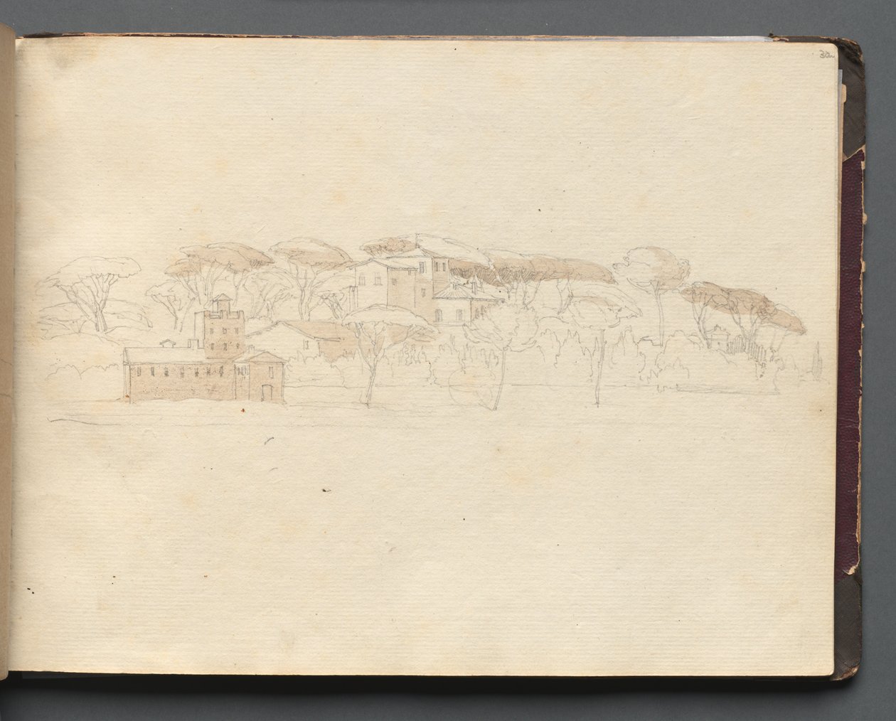 Album s pohledy na Řím a okolí, Krajinářské studie, strana 30a: Římský panoramatický pohled od Franz Johann Heinrich Nadorp
