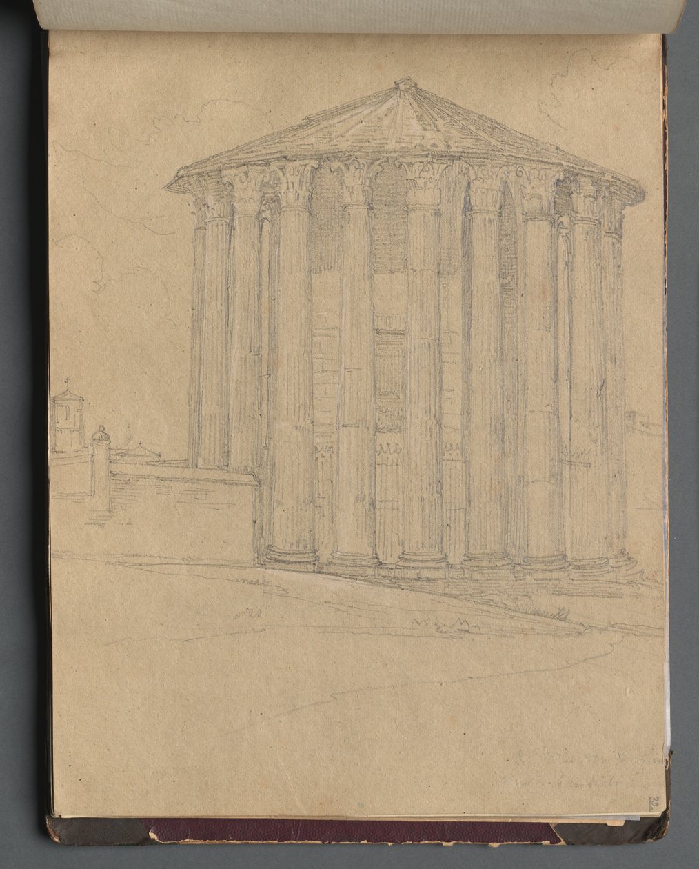 Album s Pohledy na Řím a okolí, Krajinářské studie, strana 32a: Římský chrám. od Franz Johann Heinrich Nadorp