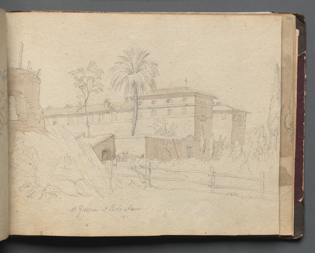 Album s Pohledy na Řím a okolí, Krajinářské studie, strana 38a: :St. Giovanni a Paolo.... od Franz Johann Heinrich Nadorp