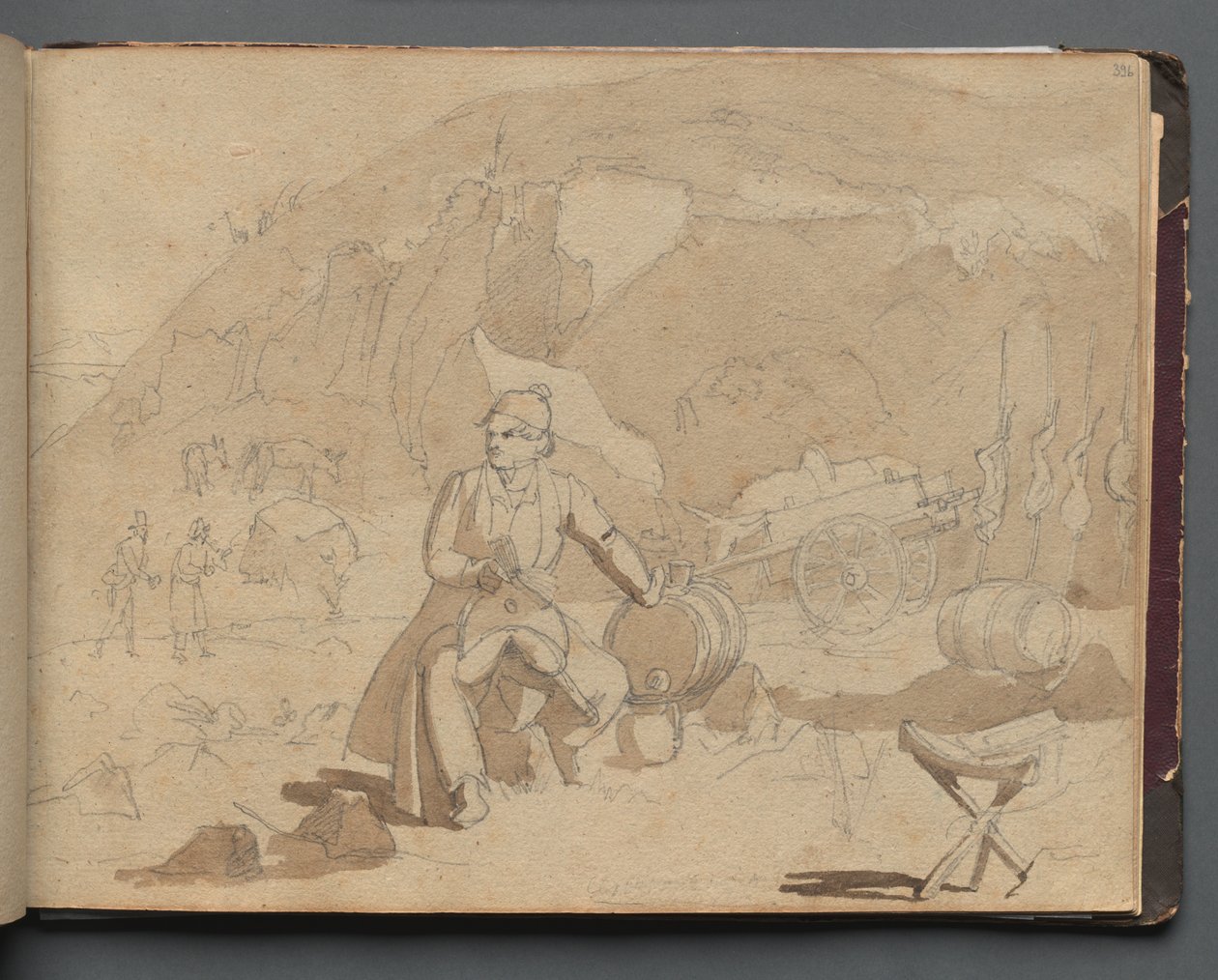 Album s Pohledy na Řím a okolí, Krajinářské studie, strana 39a: Figura v krajině. od Franz Johann Heinrich Nadorp