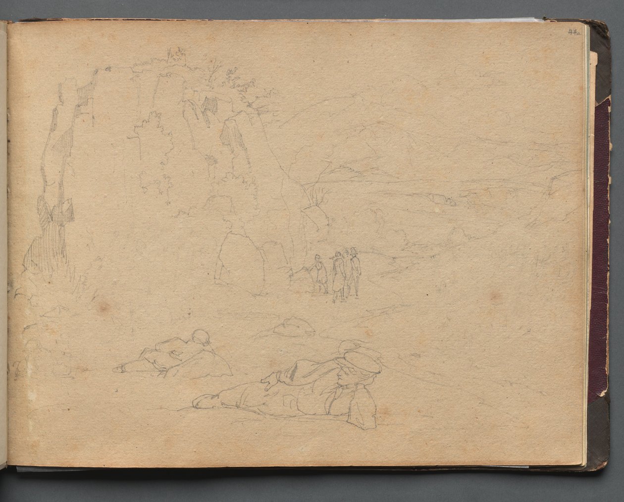Album s Pohledy na Řím a okolí, Krajinářské studie, strana 44a: Postavy v krajině. od Franz Johann Heinrich Nadorp