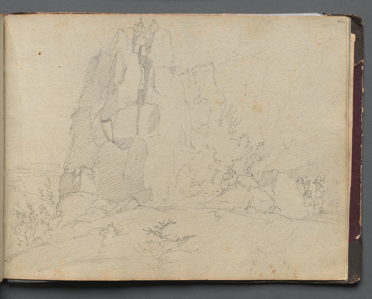 Album s Pohledy na Řím a okolí, Krajinářské studie, strana 45a: Skalnatá krajina. od Franz Johann Heinrich Nadorp