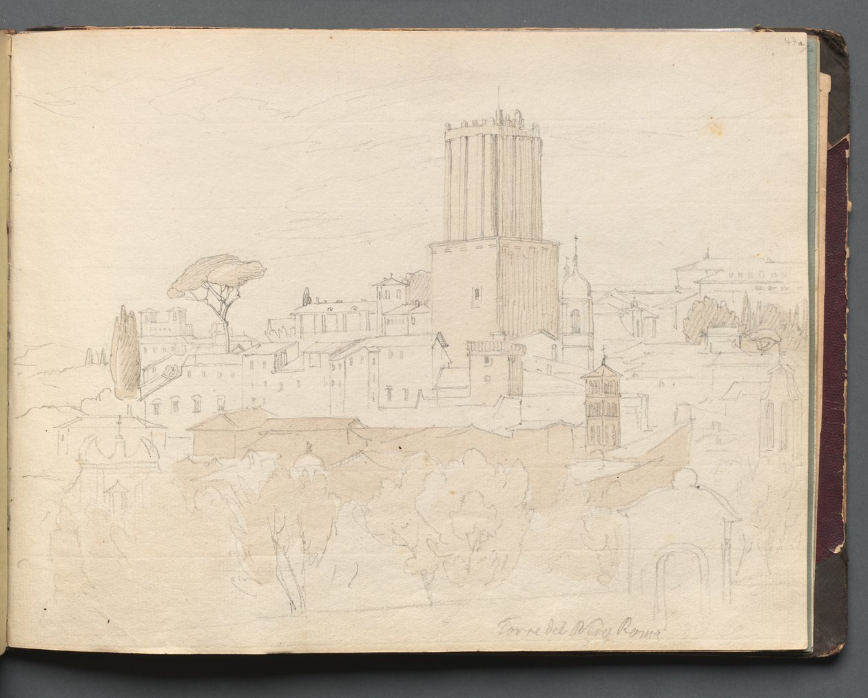 Album s pohledy na Řím a okolí, Krajinářské studie, strana 47a: Torre del Nero, Řím. od Franz Johann Heinrich Nadorp