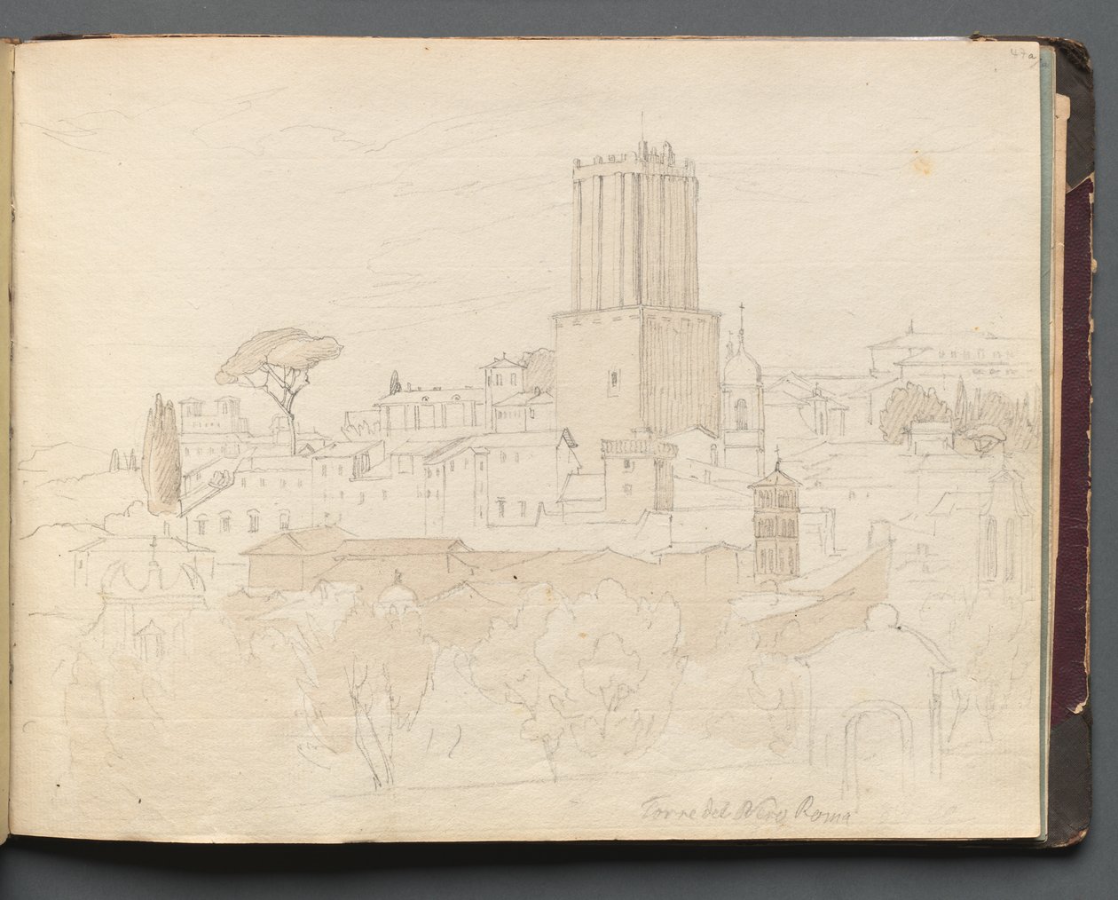 Album s pohledy na Řím a okolí, Krajinářské studie, strana 47a: "Torre del Nero, Řím" od Franz Johann Heinrich Nadorp