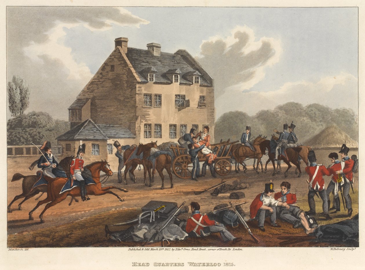 Hlavní štáb Waterloo 1815, rytina M. Dubourga, 1819 (kolorovaná akvatinta) od Franz Joseph Manskirch