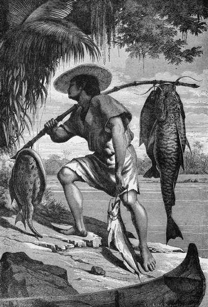 Jeden z našich indiánů Mojo vracejících se z rybolovu z řek Amazonky a Madeiry od Franze Kellera, vyryto A. Clossem, 1874 od Franz Keller