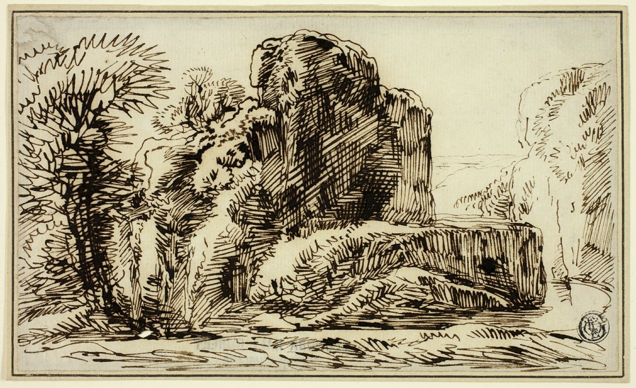 Skály, stromy a řeka od Franz Kobell