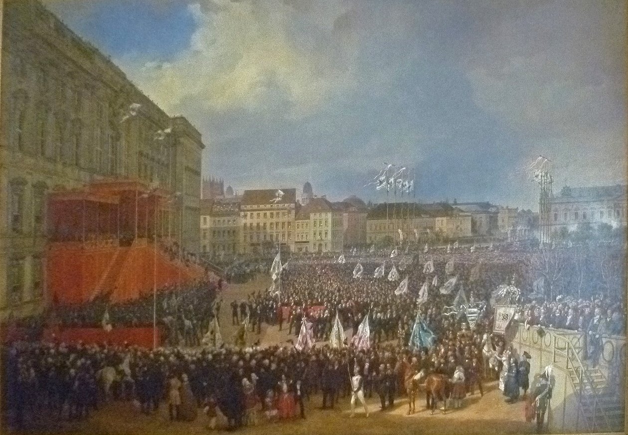 Pocta Friedrichu Vilémovi IV. před berlínským městským palácem od Franz Krüger