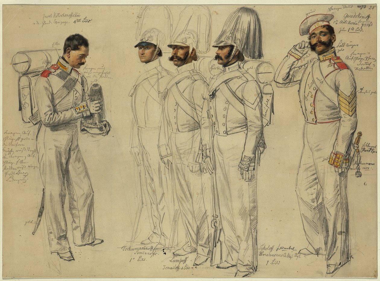 Jacob Kotscheroffskoy, Tschumarinoff Semianoffs, Lumpoff Ismailoff, Sokoloff, četař Gewdokimoff od Franz Krüger
