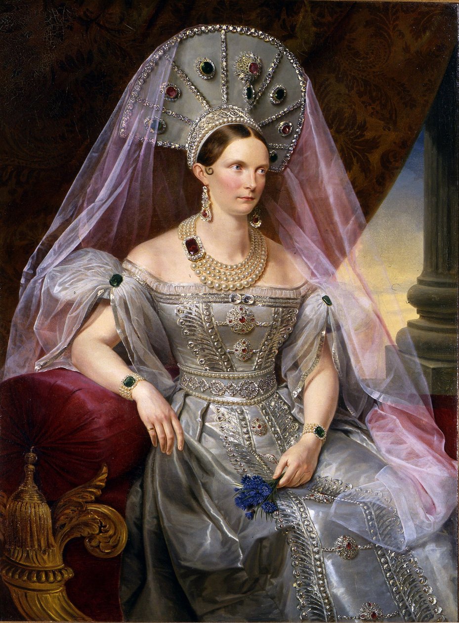 Portrét císařovny Alexandry Fjodorovny Charlotty Pruské, v kokoshniku, cca 1836 od Franz Krüger