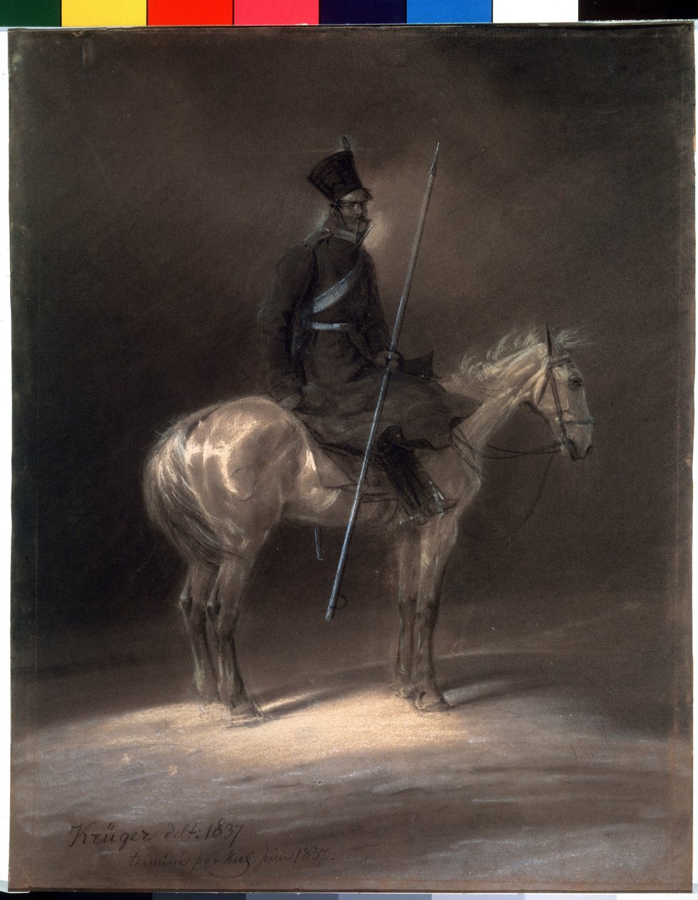 Kozák na koni. Kozák na koni. Kresba Franze Krugera (1797-1857) od Franz Krüger