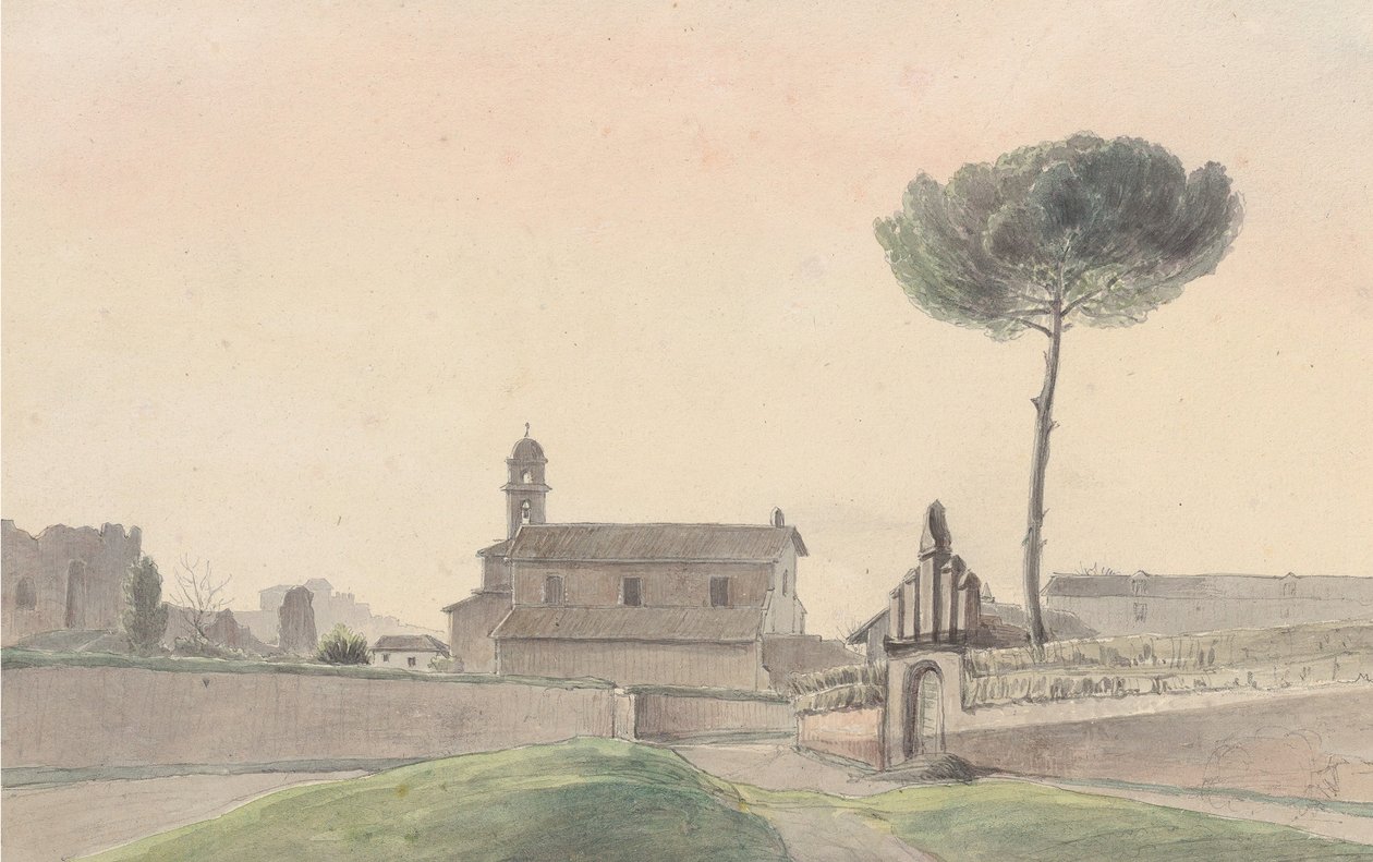 Pohled na kostel San Pancrazio, Řím, od jihu, 1834. od Franz Ludwig Catel
