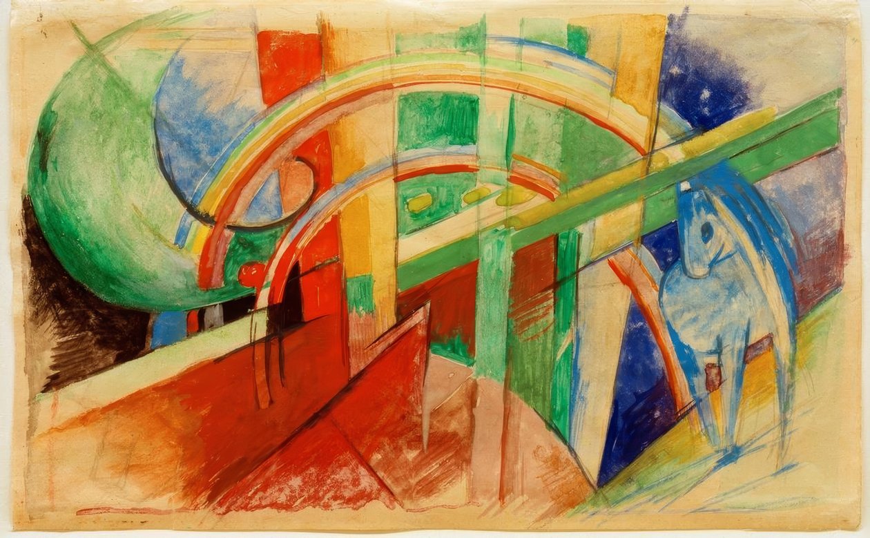 Modrý kůň s duhou od Franz Marc