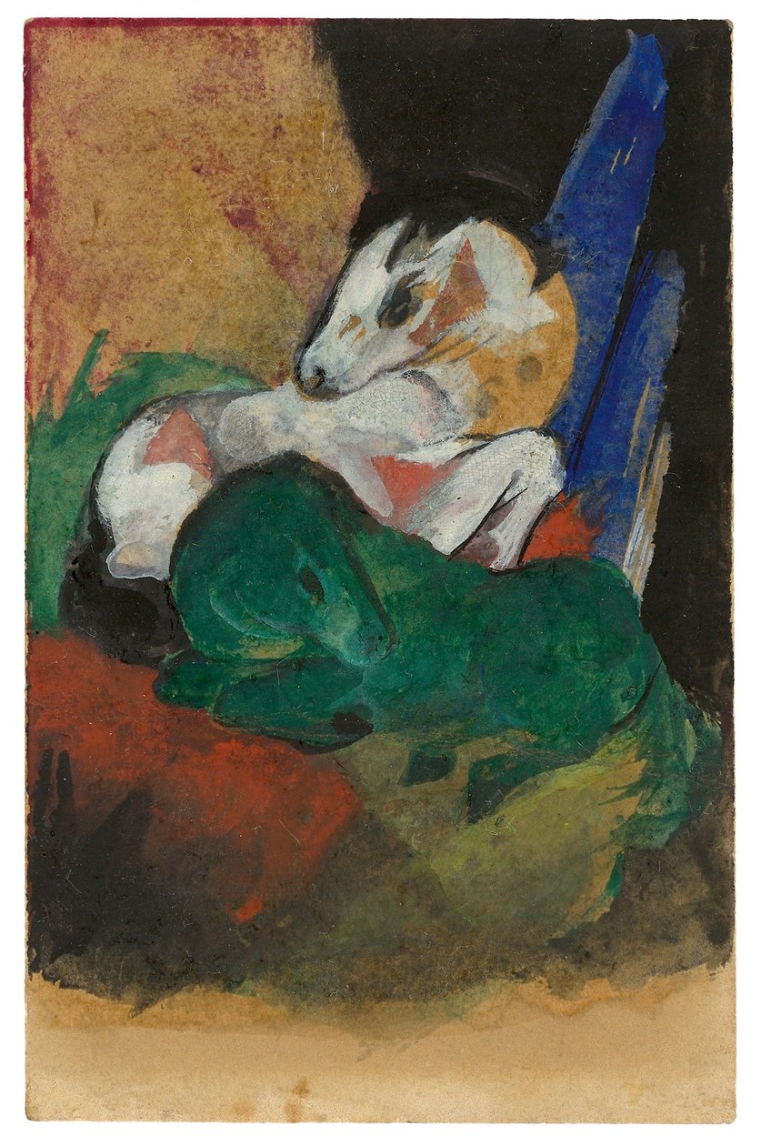 Zelený a bílý kůň. Pohlednice pro Elisabeth Macke, 1913. od Franz Marc