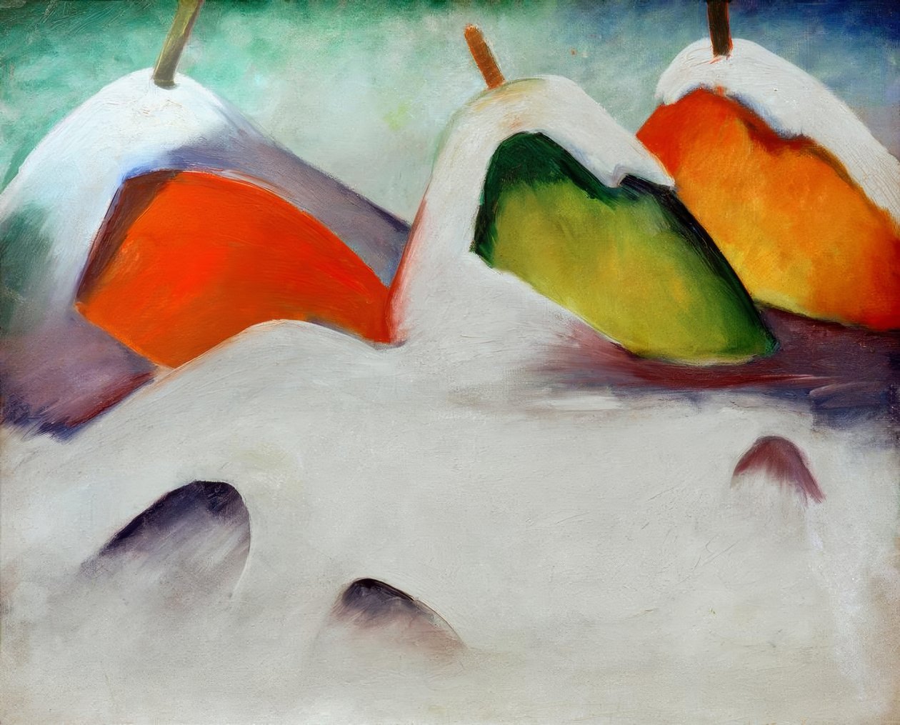 Krčící se ve sněhu od Franz Marc
