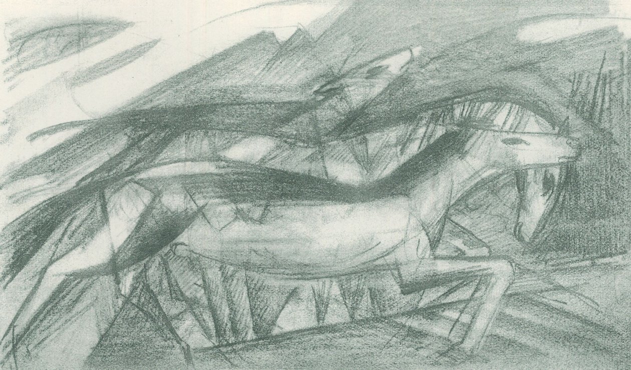 Lovecké koně v abstraktní krajině od Franz Marc