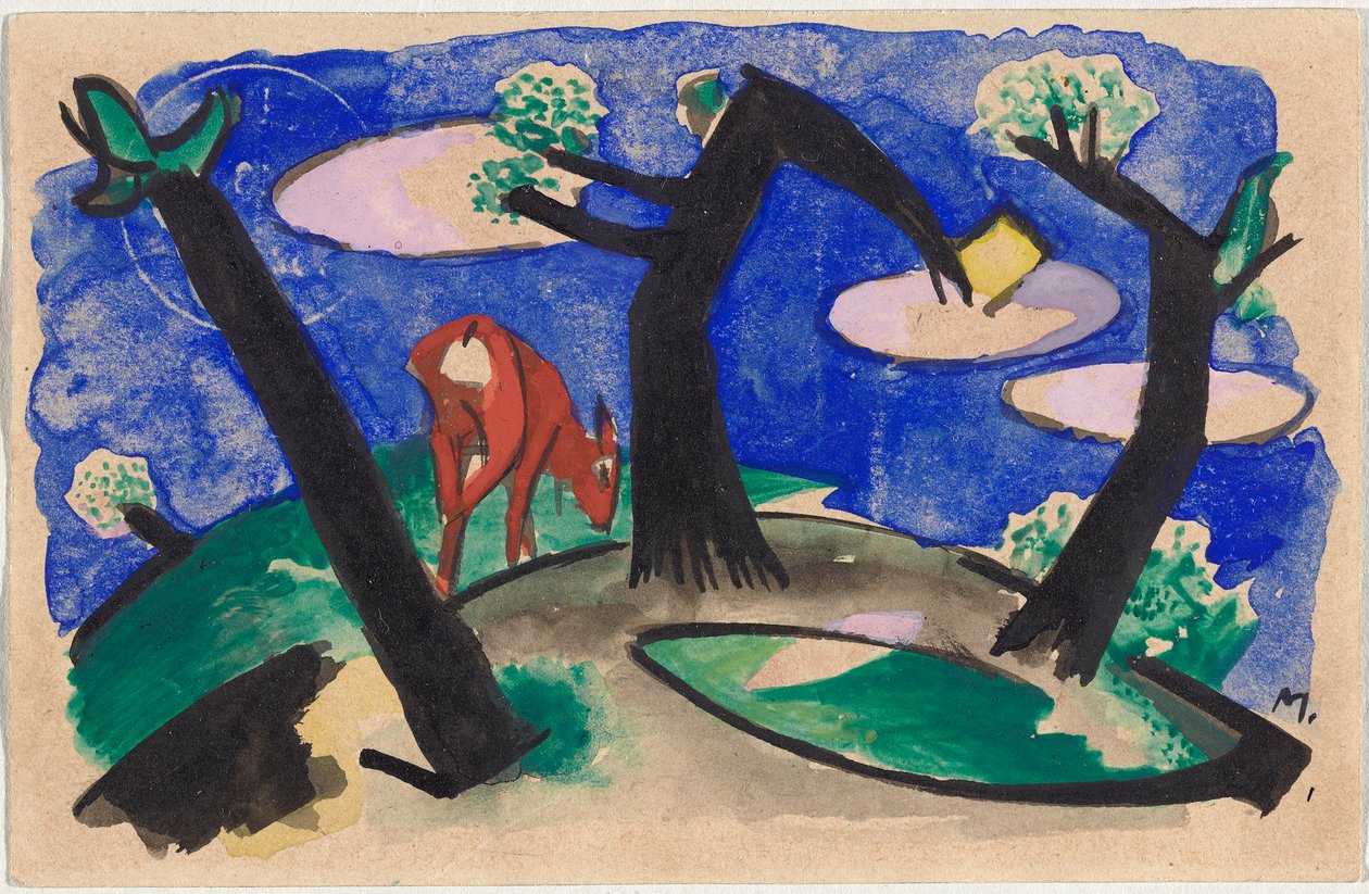 Krajina s červeným zvířetem, pohlednice ze Sindelsdorfu Alfredu Kubinovi do Wernsteinu/Zwickledtu od Franz Marc