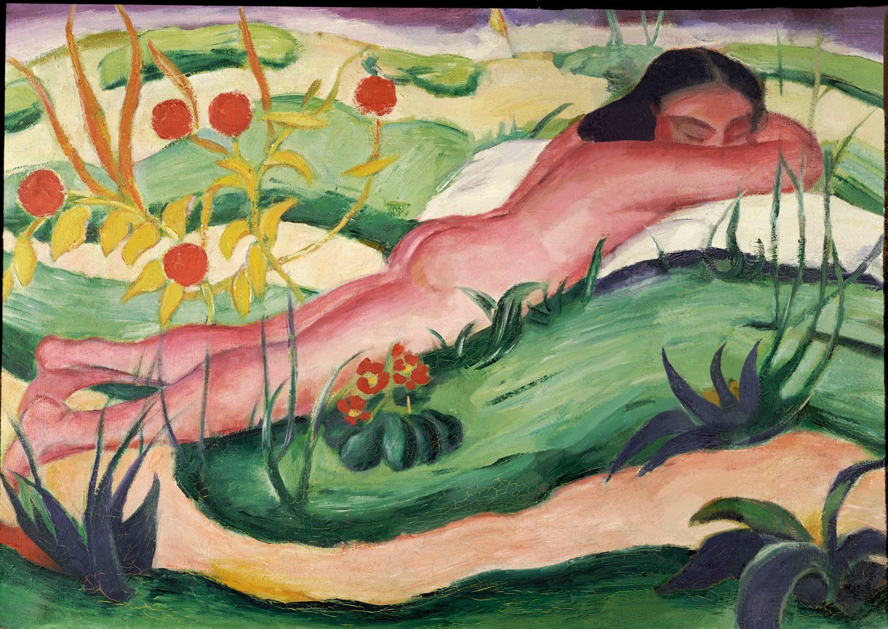 Akt ležící v květinách, 1910 od Franz Marc
