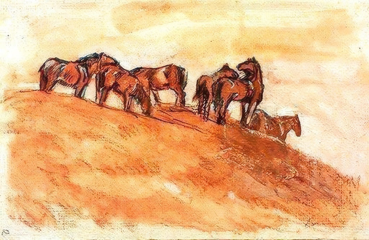 Koně stojící proti vzduchu ve výšce hory od Franz Marc
