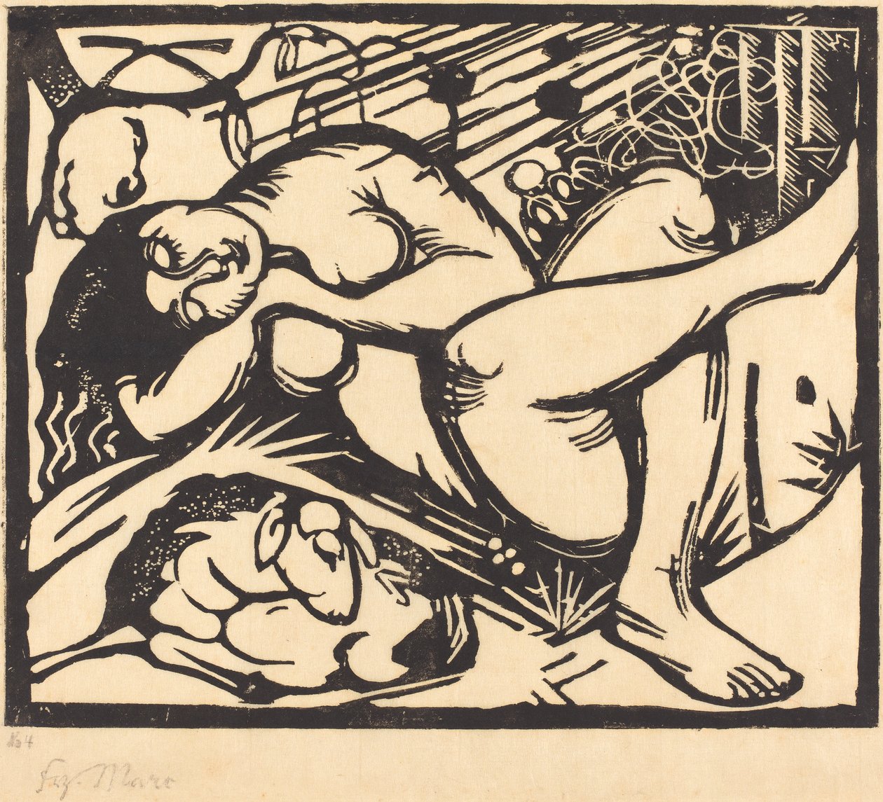 Spící pastýřka (Schlafende Hirtin), 1912 od Franz Marc