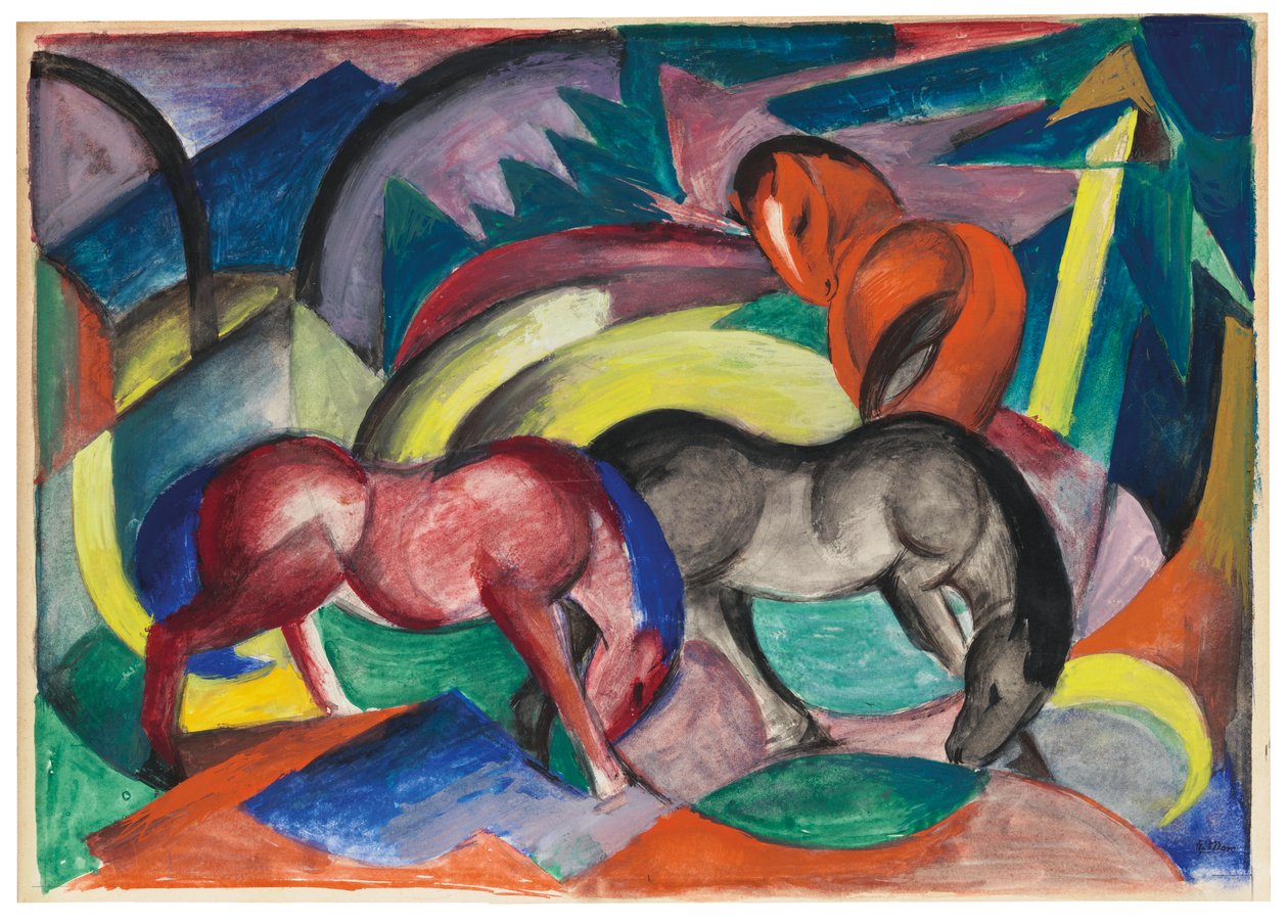 Tři koně, 1912 od Franz Marc